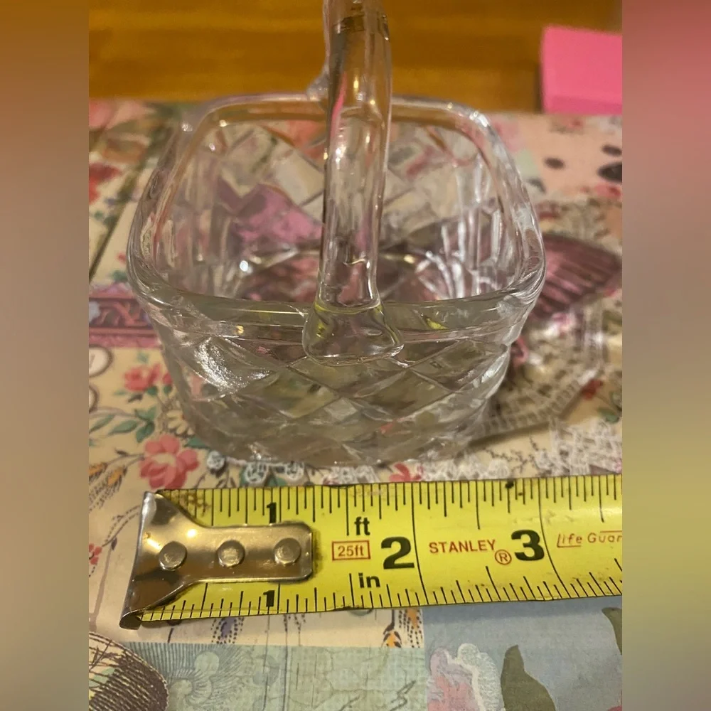 Vintage Clear Pressed Glass Basket Diamond Pattern Hand Blown Applied Handle